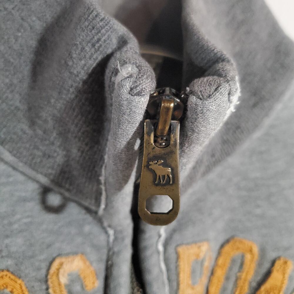 Vtg 90s Y2K Abercrombie New York Athl Puff Logo Muscle Zip Sweatshirt Kid Size M - Picture 4 of 12